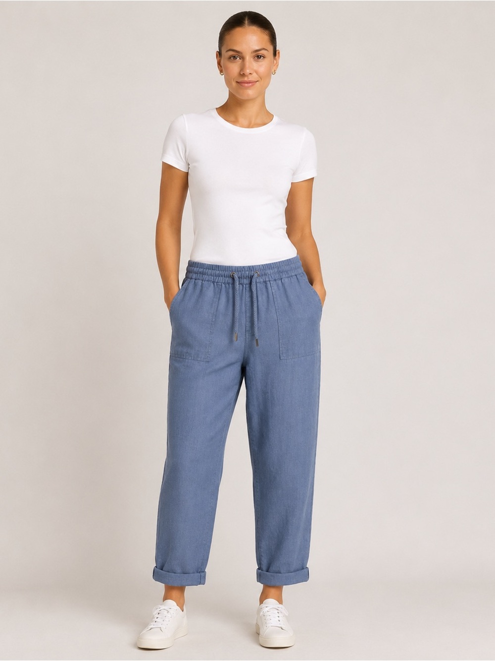 Olsen Lisa Fit 100% Linen Drawstring Pants Blue Women’s M Size 8